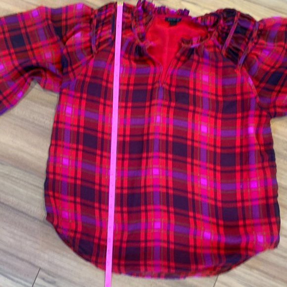 Ann Taylor Plaid Shirred Raglan Sleeve Top Size Small, Lined, Lightweight, EUC - Picture 8 of 10